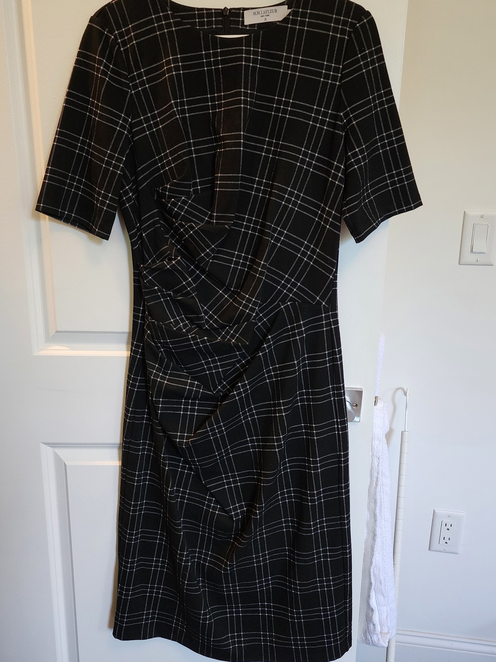MM.LaFleur Black Windowpane Draped Midi Dress